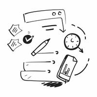 Flat design as Doodle line icon of a clock concept as A doodle line icon of a clock representing time management scheduling and business productivity ideal for organizational and e Cleans vector