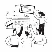 Flat design as Design team collaborating on a new product concept as A illustration of a design team collaborating on a new product using digital tools and creative software Cleans vector