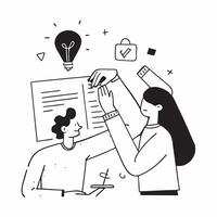 Flat design as Colleagues in a brainstorming session in a creative office concept as A illustration of colleagues in a brainstorming session in a creative office using a 3 c Cleans vector