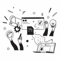 Flat design as Business team collaborating in a modern office using digital tools concept as A illustration of a business team in a modern office collaborating using digital Cleans Set 8 vector