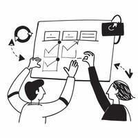 Flat design as Business team planning next quarters strategy in a meeting concept as A illustration of a business team planning next quarters strategy in a meeting using a 3 Cleans vector