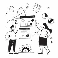 Flat design as Business team collaborating in a modern office using digital tools concept as A illustration of a business team in a modern office collaborating using digital Cleans Set 6 vector