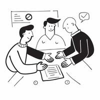 Flat design as Business partners negotiating in a meeting room concept as A illustration of business partners negotiating in a meeting room utilizing a 3 color scheme to hig Cleans vector