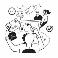 Flat design as Business leaders collaborating on strategy development concept as A illustration of business leaders collaborating on strategy development using digital white Cleans Set 2 vector
