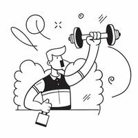 Fitness Trainer with Dumbbell and Loudspeaker concept as An image of a fitness trainer with a dumbbell and loudspeaker set against a whimsical background offering ample space for t Cleans vector
