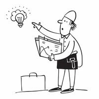 Executive with Strategy Plan and Briefcase concept as An executive reviewing a strategy plan and holding a briefcase set against a whimsical background offering ample space for tex Cleans vector