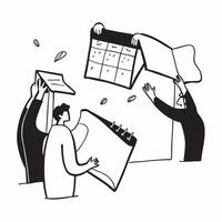 Event Planning Team with Calendars and Invitations concept as An event planning team using calendars and holding invitations set against a dreamy background offering ample space fo Cleans vector