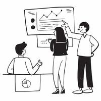 Equity researcher presenting stock valuation models concept as An equity researcher in a conference room presenting stock valuation models to colleagues using a projector and slide Cleans vector