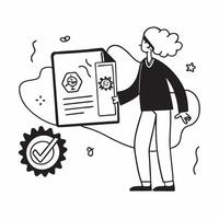 Environmental Risk Manager with Risk Assessment and Certificate concept as An image of an environmental risk manager with a risk assessment and ISO14001 certificate set against a w Cleans vector