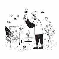 Environmental Technician with Digital Tools and Soil Sampling in Open Field concept as Wide shot of an environmental technician using digital tools to conduct soil sampling in an o Cleans vector
