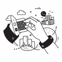 Environmental Economist with Smartwatch and Financial Data in Office concept as Mid shot of an environmental economist using a smartwatch to review financial data related to climat Cleans vector