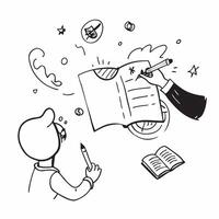Entrepreneur with Vision Board and Notebook concept as An entrepreneur using a vision board and writing in a notebook set against a dreamy background offering ample space for text Cleans vector