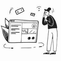 Entrepreneur looking at a failed e commerce platform appearing dejected concept as An entrepreneur in casual attire looking at a failed e commerce platform on his laptop appearing Cleans vector