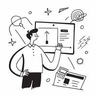 Entrepreneur with Laptop and Presentation concept as An image of an entrepreneur with a laptop and presentation set against a dreamy background offering ample space for text or gra Cleans vector