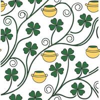 Elegant shamrocks and pots of gold seamless tile pattern with rich green and gold tones concept as Rich green and gold tones highlight elegant shamrocks intertwined with pots of go Cleans vector