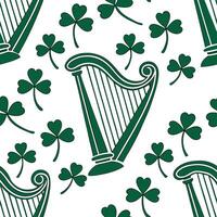 Elegant Irish harps and shamrocks seamless tile pattern with rich green accents concept as Rich green accents highlight elegant Irish harps intertwined with shamrocks in seamless t Cleans vector