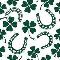 Elegant shamrocks and lucky horseshoes seamless tile pattern with rich green tones concept as Rich green tones highlight elegant shamrocks intertwined with lucky horseshoes in seam Cleans vector