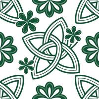 Elegant Irish symbols and clovers seamless tile pattern with rich green hues concept as Rich green hues highlight elegant Irish symbols intertwined with clovers in seamless tile pa Cleans vector