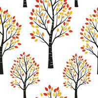 Elegant autumn trees seamless tile pattern with birch and cherry trees for sophisticated fall decor concept as Elegant birch and cherry trees arranged seamlessly for sophisticated Cleans vector