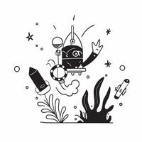Diver with Diving Gear and Flashlight in Fantasy Ocean concept as Mid shot of a diver with diving gear and flashlight exploring a fantasy ocean The scene includes glowing aquatic Cleans vector