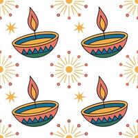 Diwali lamps seamless tile pattern with colorful diyas and vibrant lights for festive home decor concept as Colorful diyas and vibrant lights arranged seamlessly to create festive Cleans vector