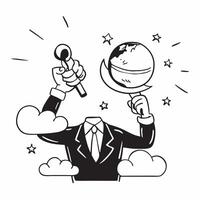 Director with Crown and Globe concept as An image of a director with a crown and globe set against a whimsical background offering ample space for text or graphics symbolizing lead Cleans vector
