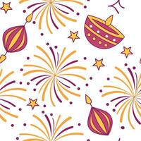 Diwali fireworks seamless tile pattern with vibrant colors and sparkling effects for festive decor concept as Vibrant fireworks and sparkling effects arranged seamlessly to create Cleans vector