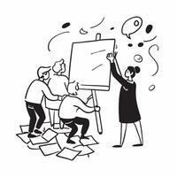 Development Team with Code and Whiteboard concept as A development team writing code and using a whiteboard set against a whimsical background offering ample space for text or grap Cleans vector