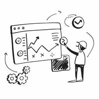 Developer with Code and Growth Graph concept as A developer writing code and studying a growth graph set against a dreamy background offering ample space for text or graphics symbo Cleans vector