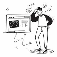 Developer looking at a failed open source contribution appearing frustrated concept as A developer in casual attire looking at a failed open source contribution on his computer app Cleans vector