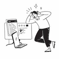 Developer looking at a failed code deployment appearing frustrated concept as A developer in casual attire looking at a failed code deployment on his computer appearing frustrated Cleans vector