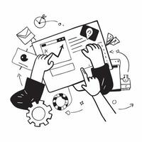 Design team collaborating on a new product concept as A illustration of a design team collaborating on a new product using digital tools and creative software with a 3 color Cleans Set 2 vector