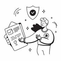 Data Protection Officer with Data Shield and Certificate concept as An image of a data protection officer with a data shield and certificate set against a dreamy background offerin Cleans vector