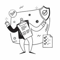 Data Analyst with Shield and Data Report concept as An image of a data analyst with a shield and data report set against a whimsical background offering ample space for text or gra Cleans Set 2 vector