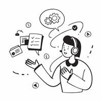 Customer Support with Headset and Service Plan concept as A customer support agent with a headset and a service plan set against a dreamy background offering ample space for text o Cleans Set 2 vector