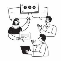 Customer service team conducting a hybrid feedback session concept as A customer service team conducting a hybrid feedback session with onsite and remote agents highlighting custom Cleans vector