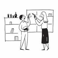 Cosmetic Salesperson with Lip Balm and Customer in Store concept as Wide shot of a cosmetic salesperson offering a lip balm to a customer in a store The background features neatly Cleans Set 2 vector
