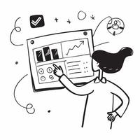 Coordinator with Virtual Board and Analytics concept as An image of a coordinator with a virtual board and analytics set against a whimsical background offering ample space for tex Cleans vector