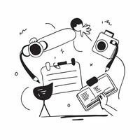 Content Creation Team with Cameras and Notebooks concept as A content creation team using cameras and writing in notebooks set against a dreamy background offering ample space for Cleans vector