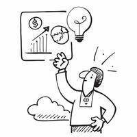 Consultant with Lightbulb and Graph concept as A consultant holding a lightbulb and a graph set against a dreamy background offering ample space for text or graphics symbolizing in Cleans vector
