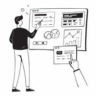 Compliance Officer with Digital Dashboard and Financial Metrics in High Tech Office concept as Wide shot of a compliance officer using a digital dashboard and reviewing financial m Cleans vector