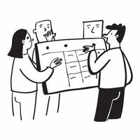 Colleagues reviewing project timelines in a team meeting concept as A illustration of colleagues reviewing project timelines in a team meeting featuring a 3 color palette to Cleans Set 2 vector