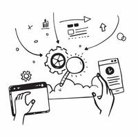 Cloud computing with DevOps integration and development symbols concept as illustration of cloud computing integrated with DevOps practices featuring development symbols hig Cleans vector