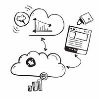Cloud computing integration with legacy systems and cloud symbols concept as illustration showing the integration of cloud computing with legacy systems using cloud symbols Cleans vector