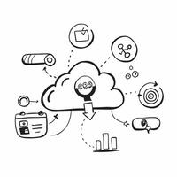 Cloud computing disaster recovery with recovery icons and data symbols concept as illustration of cloud computing disaster recovery featuring recovery icons and data symbols Cleans vector