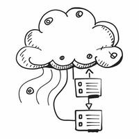 Cloud computing infrastructure with data centers and servers concept as illustration of cloud computing infrastructure showing data centers and servers interconnected in a n Cleans vector