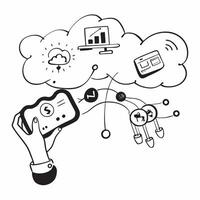 Cloud computing and IoT integration with connected device icons concept as illustration of cloud computing integrated with IoT Internet of Things featuring connected device Cleans vector