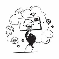 Cloud computing and green technology with eco friendly symbols concept as illustration showing cloud computing integrated with green technology featuring eco friendly symbol Cleans vector