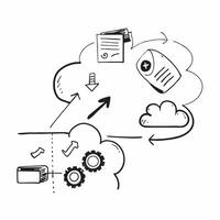 Cloud computing and edge computing integration with network and device icons concept as illustration showing integration between cloud computing and edge computing with netw Cleans Set 2 vector