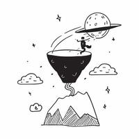 Climber with Rope and Carabiner on Floating Mountain concept as Long shot of a climber with a rope and carabiner ascending a floating mountain The surreal landscape includes mysti Cleans vector